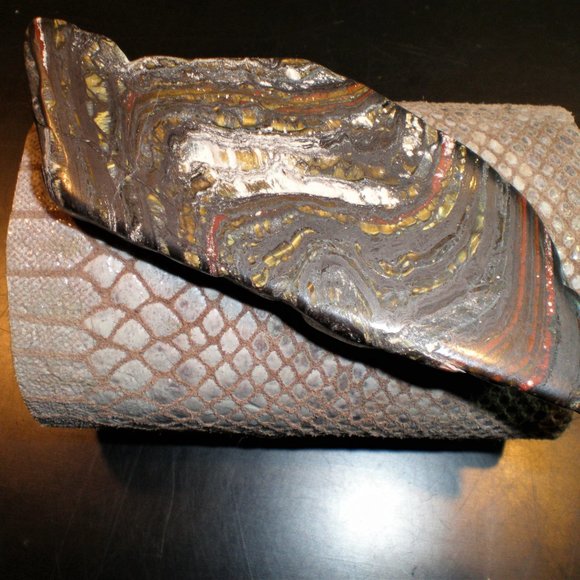 WIDE LEATHER CUFF Bracelet Gorgeous HUGE Agate WOW - Picture 3 of 6